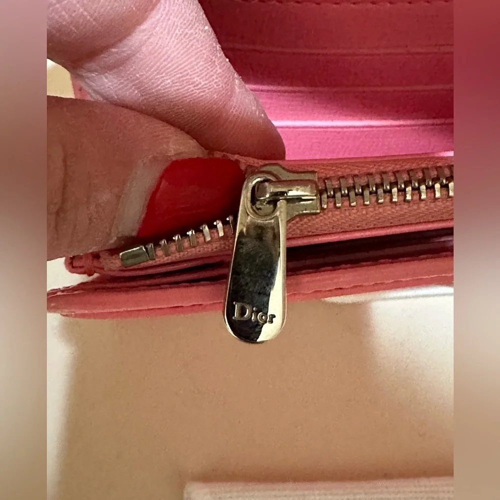 Christian Dior Pink Leather Clasp Front Long Wallet w/unbranded chain